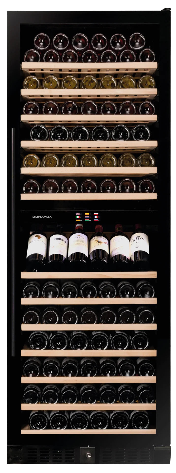 Dunavox GRANDE-181 - 181 Bottle Tall Wine Cooler - Built In/Freestanding - 655mm Width - Dual Zone - DX-181.490DBK