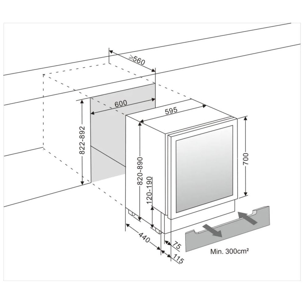 mQuvée - 600mm - Undercounter Wine Fridge - WineCave 700 60D Anthracite Black