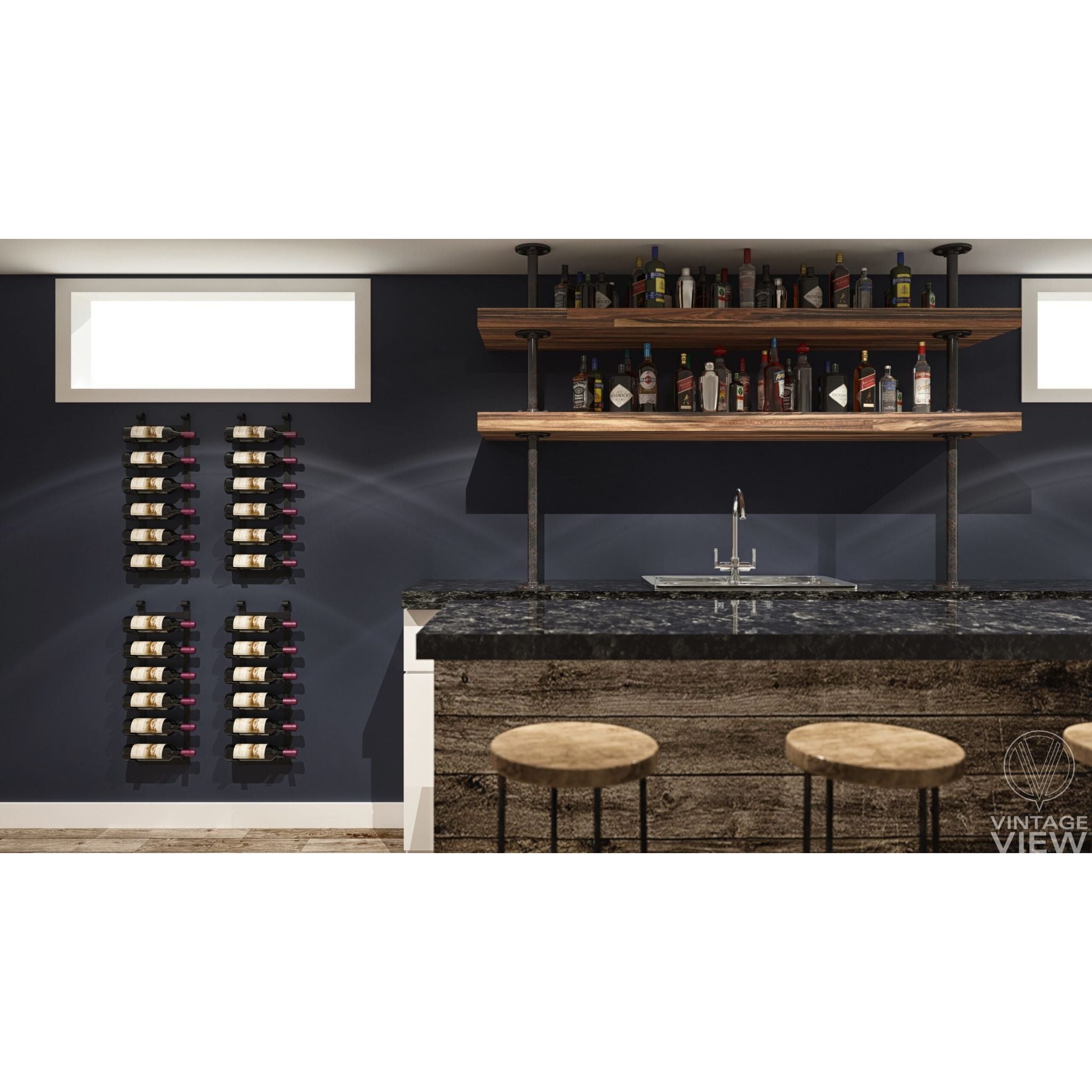 VintageView - Le Rustique - Wall Mounted Metal Wine Rack (6 bottles)