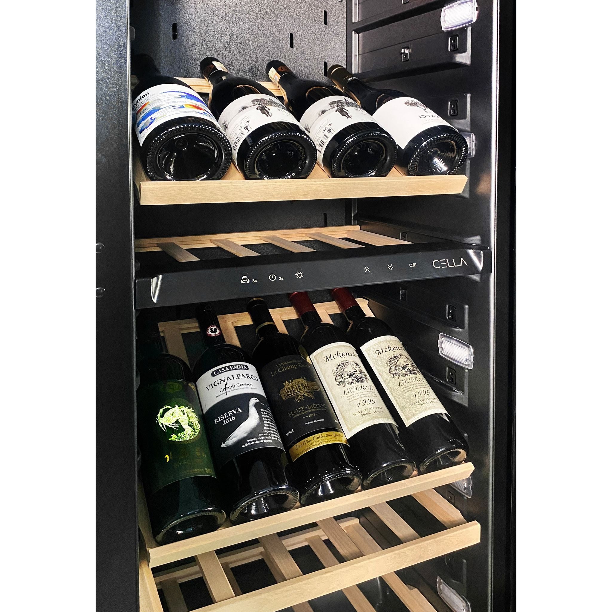 CELLA - 74 bottle Single Zone Wine Cooler - Shallow Depth - W82S-BLACK