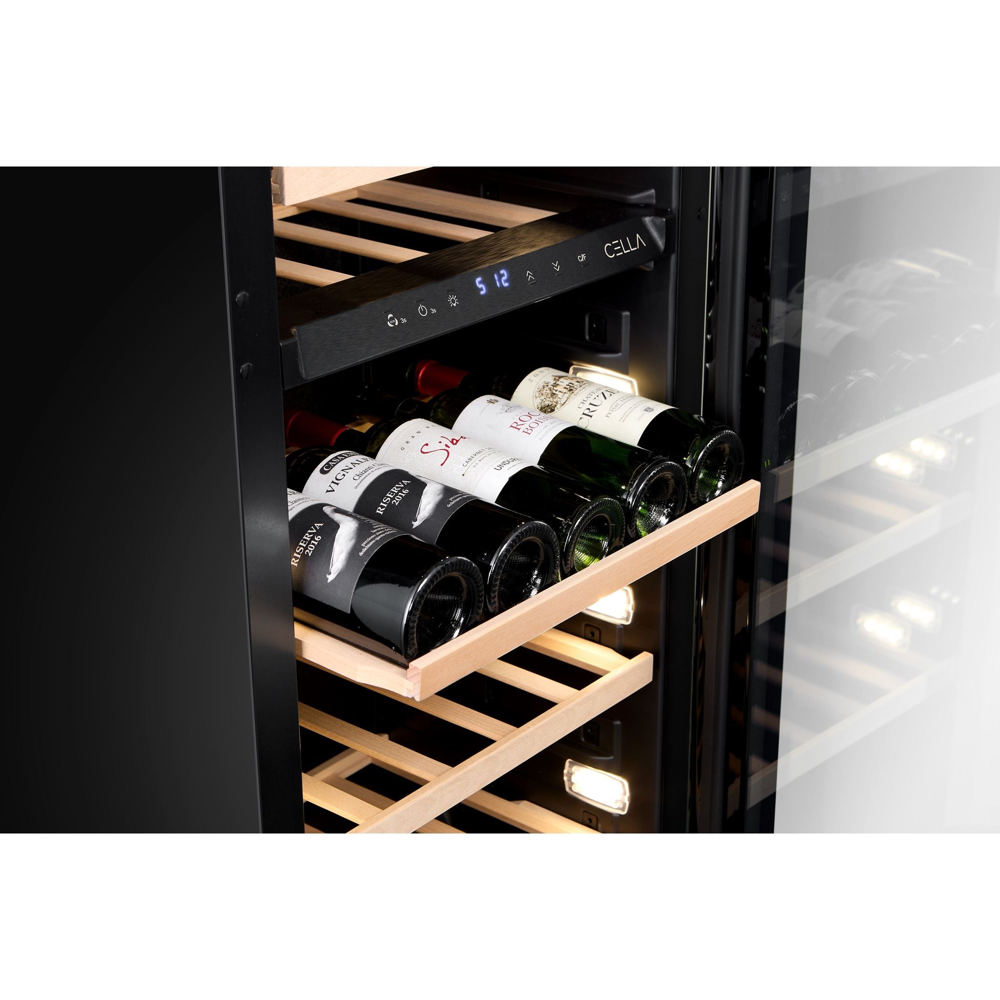 CELLA - 74 bottle Single Zone Wine Cooler - Shallow Depth - W82S-BLACK