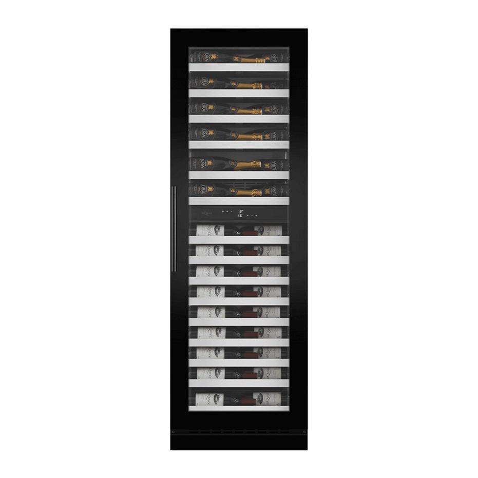 mQuvée WineCave Slim 182D - 57 Bottles - Tall Wine Fridge - Anthracite Black - Label-view