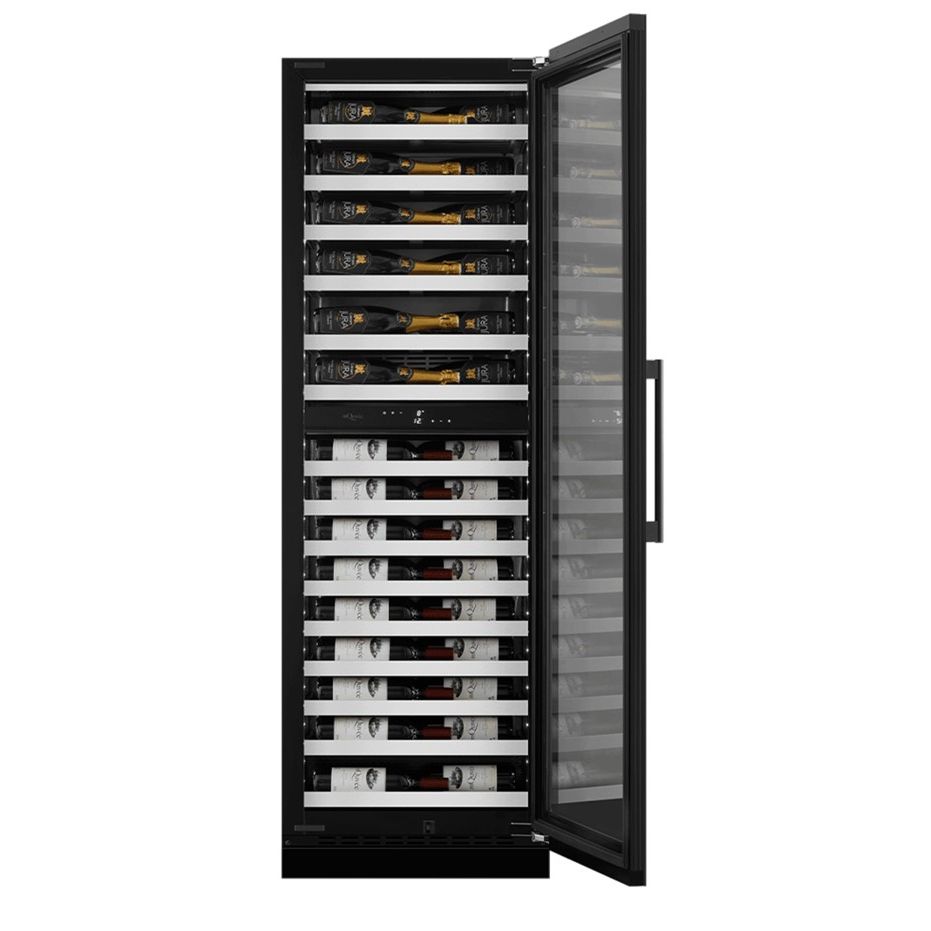 mQuvée WineCave Slim 182D - 57 Bottles - Tall Wine Fridge - Anthracite Black - Label-view
