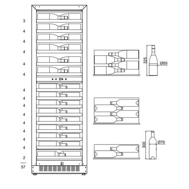 mQuvée WineCave Slim 182D - 57 Bottles - Tall Wine Fridge - Anthracite Black - Label-view