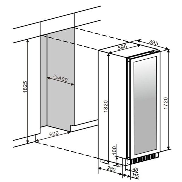 mQuvée WineCave Slim 182D - 57 Bottles - Tall Wine Fridge - Anthracite Black - Label-view