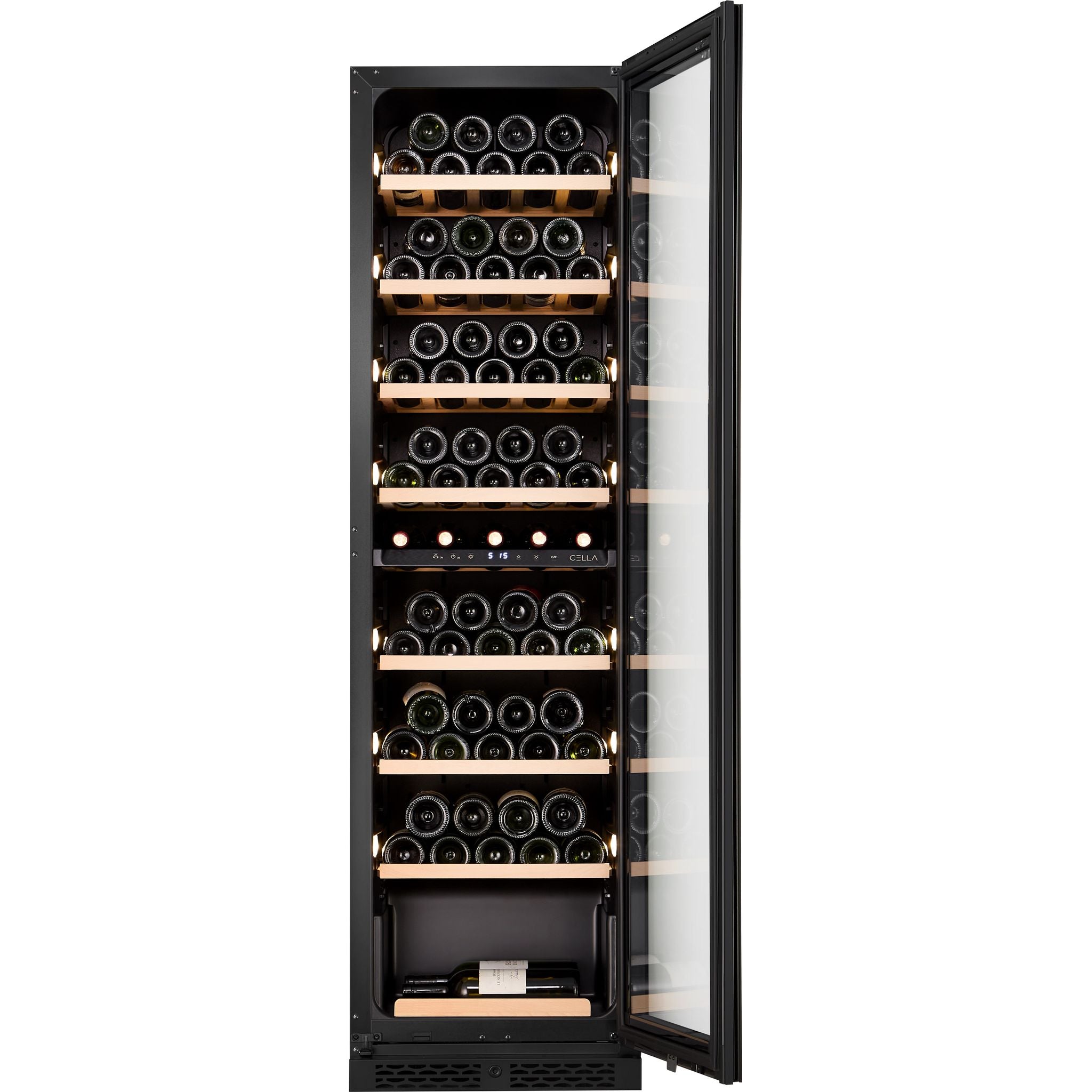 CELLA - 74 bottle Single Zone Wine Cooler - Shallow Depth - W82S-BLACK