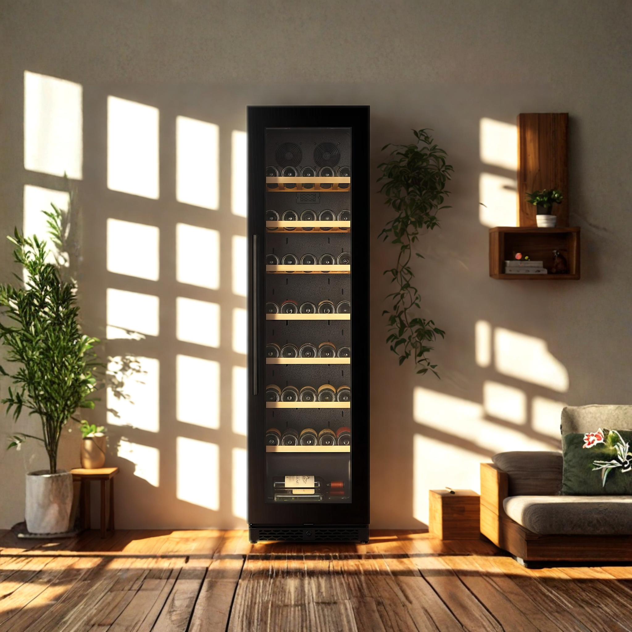 CELLA - 73 bottle Single Zone Wine Cooler - Shallow Depth - W82S-BLACK