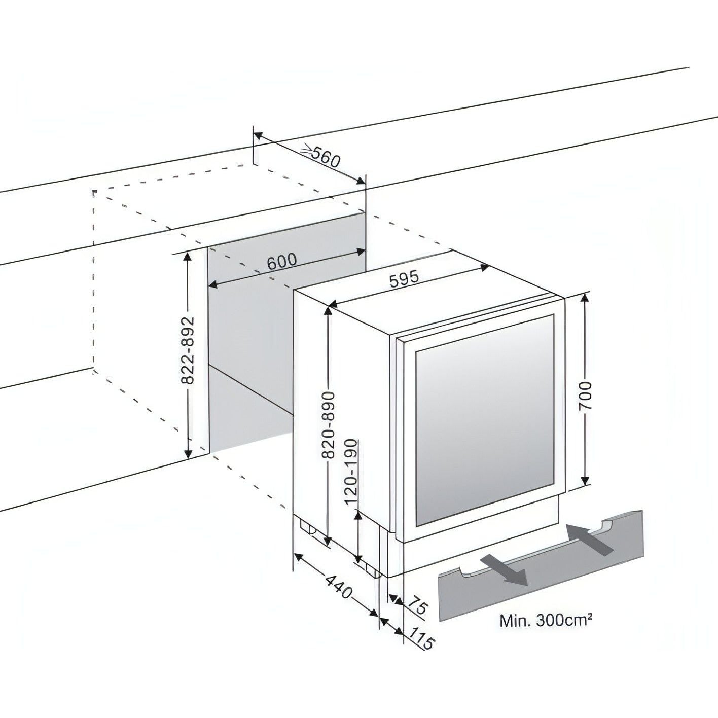 mQuvée - 600mm - Undercounter Wine Fridge - WineCave 700 60D Stainless