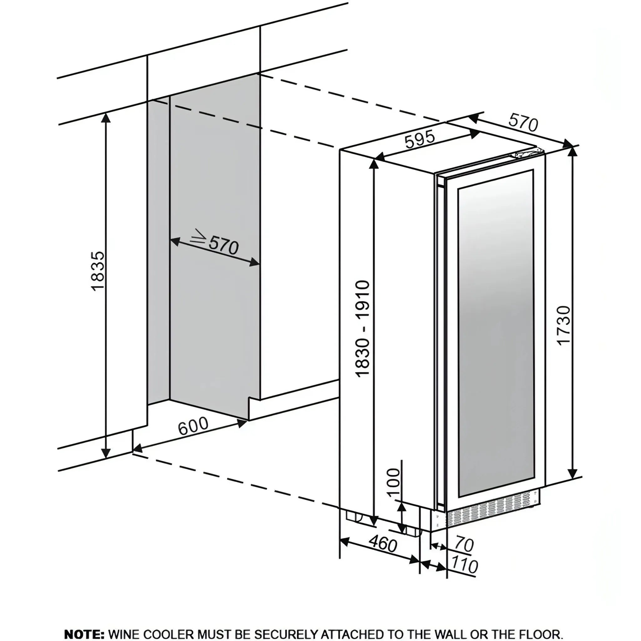 mQuvée - 600mm - Built in/Freestanding - WineCave 187 Anthracite Black Label-view