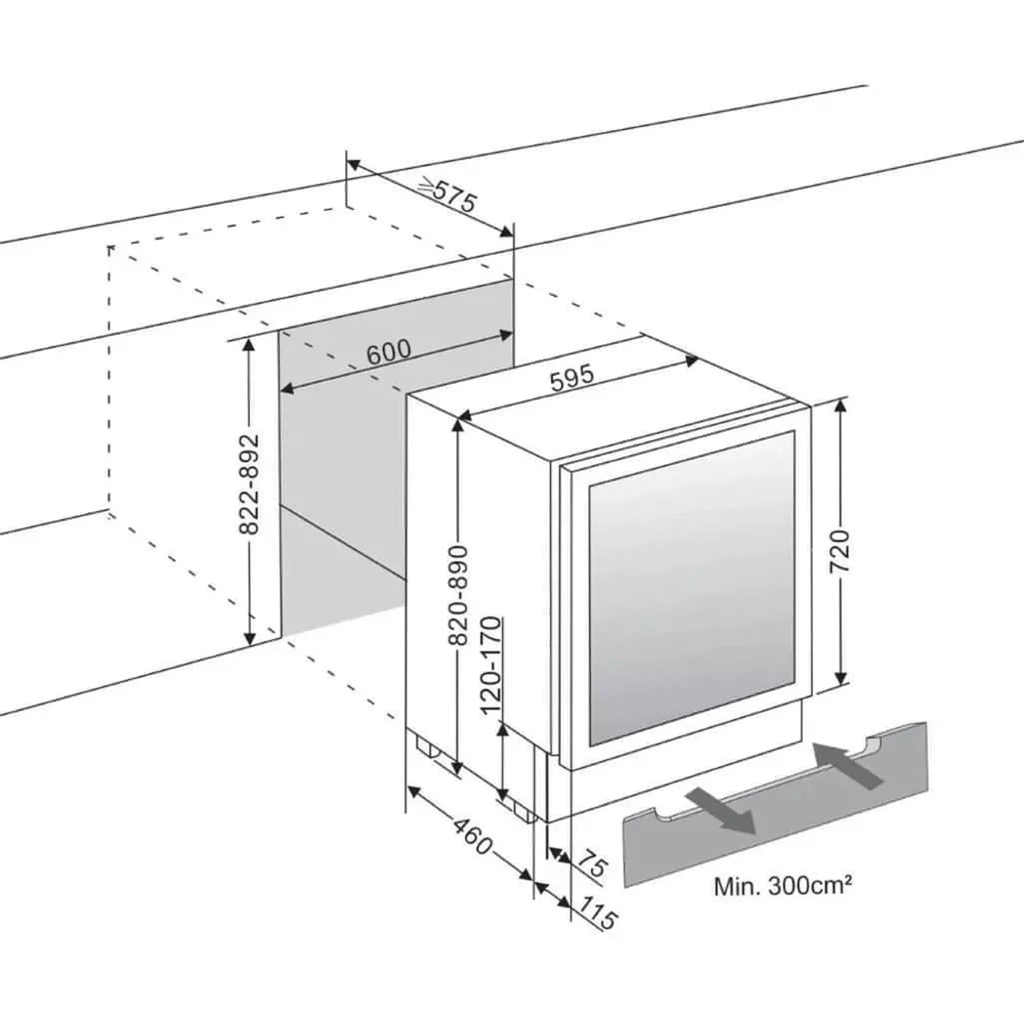 mQuvée - 600mm - Undercounter - WineCave 60D Fullglass Black - Push/Pull