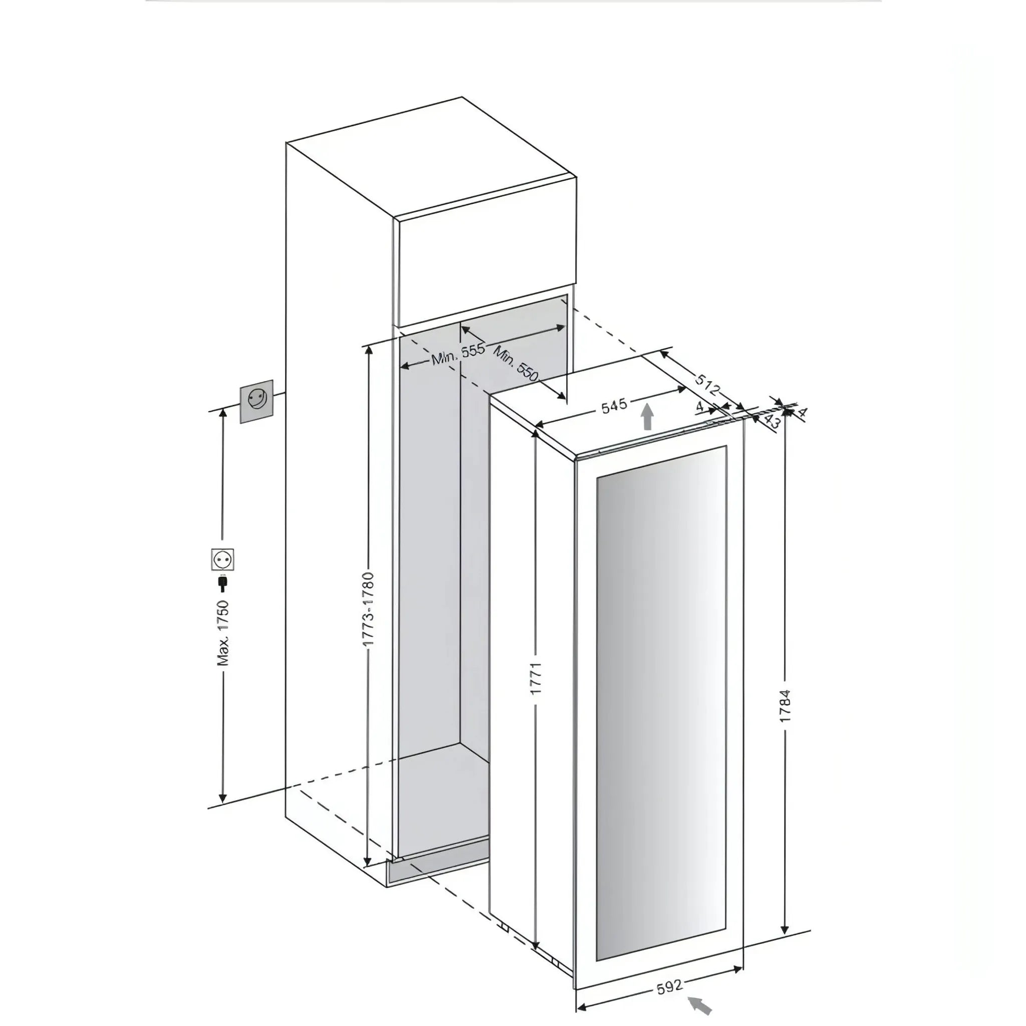 mQuvée - Integrated Wine Cooler - WineKeeper Exclusive 112D Fullglass Black - Push/Pull