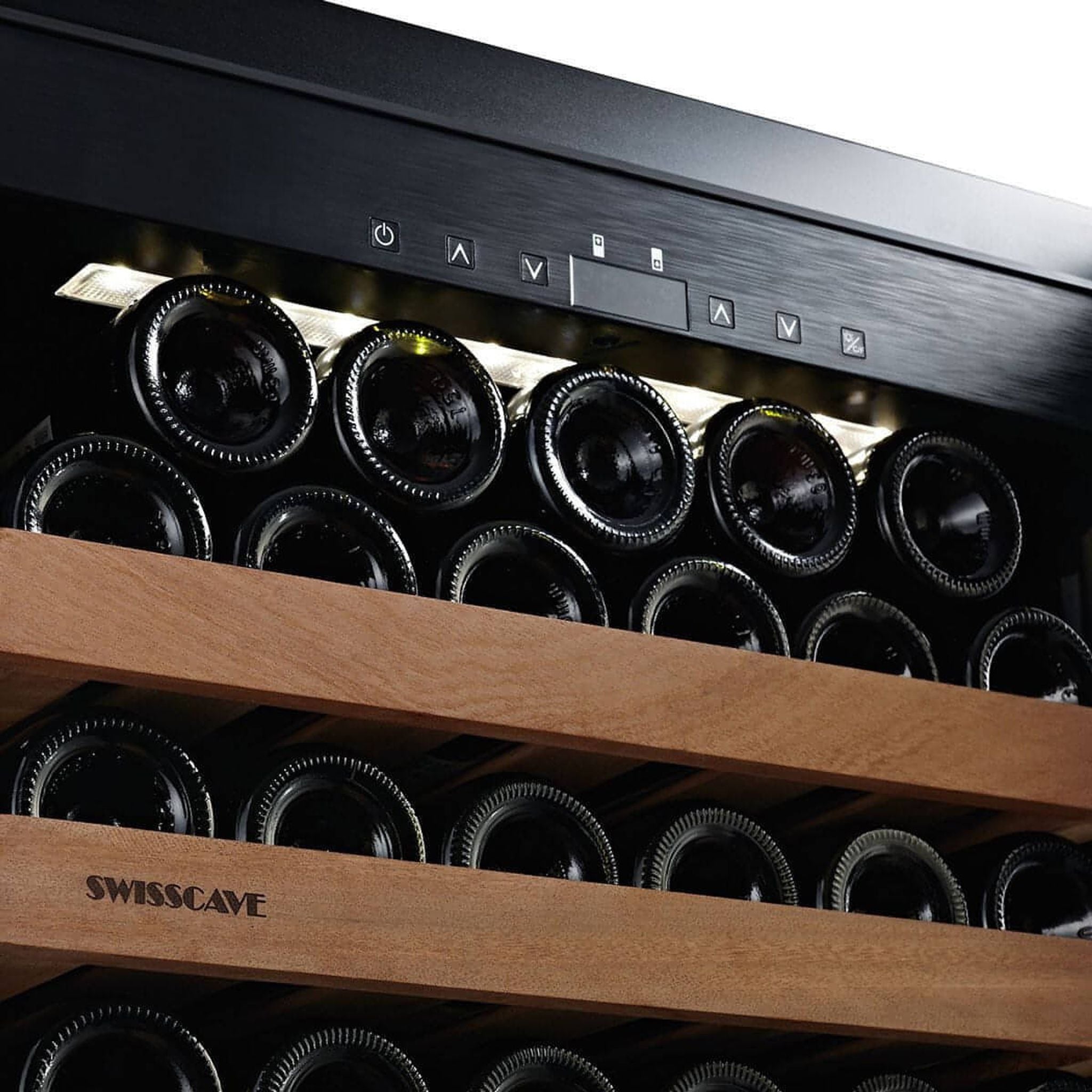 SWISSCAVE Premium - 600mm - 163 Bottle - Freestanding / Built in Wine Cooler - WLB460FL-MIX - Sapele Shelving