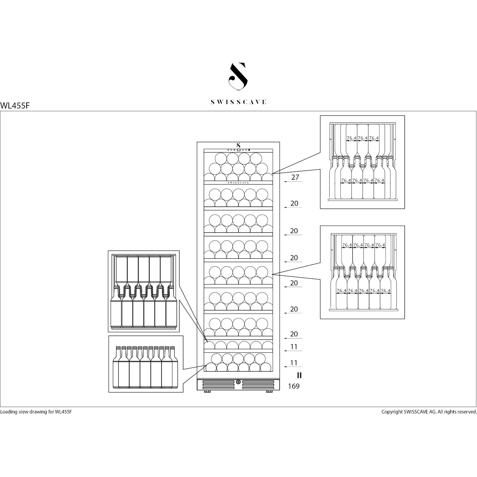 SWISSCAVE - Classic Edition 169 Bottle Single Zone Wine Cooler WL455F