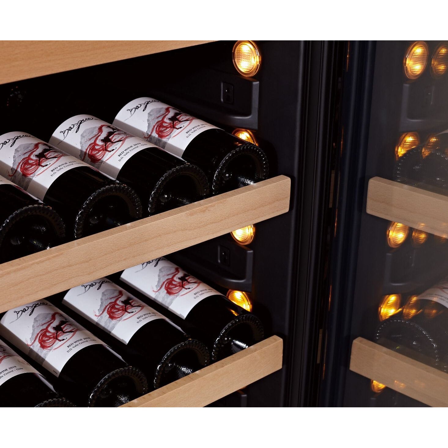 SWISSCAVE Premium - 600mm - 163 Bottle - Freestanding / Built in Wine Cooler - WLB460FL-MIX - Sapele Shelving